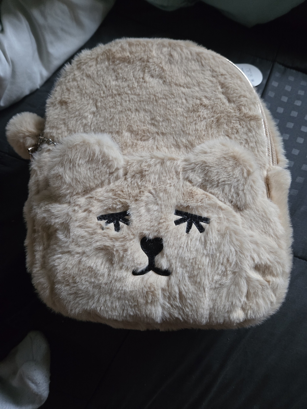 Plush Bear Kids Backpack - Beige Faux Fur